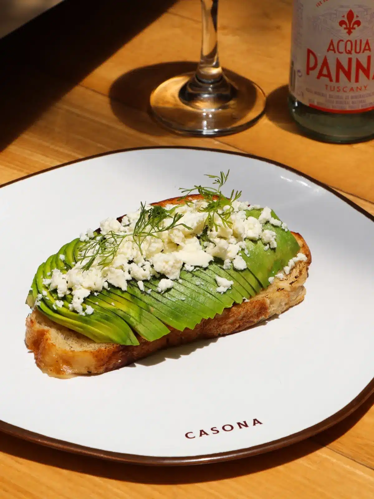 Avocado toast with feta on a Casona plate